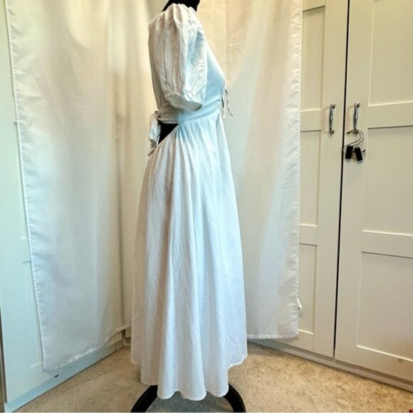 SINCERELY JULES WHITE SHORT SLEEVE RUCHED KEYHOLE MIDI DRESS Sz M NWT PRARIE - Picture 4 of 13